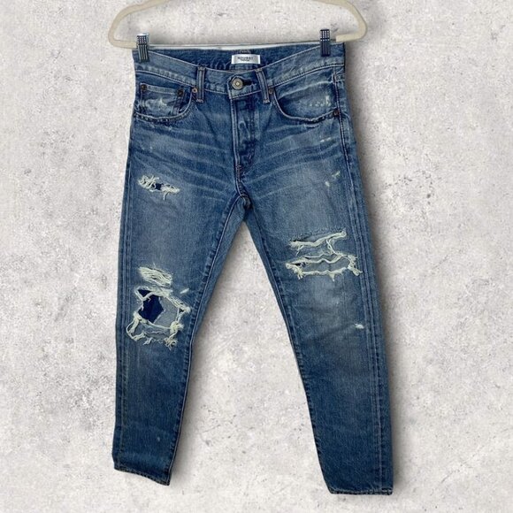 NEW Moussy Vintage Japanese Denim Distressed Straight Blue‎ Jeans Size 26 Button - Picture 3 of 16